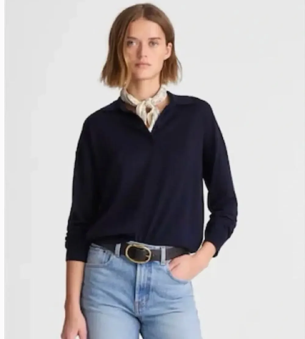 Madewell Drop Shoulder Polo Sweater XS Navy Blue NWT Merino Wool NY913 Prep